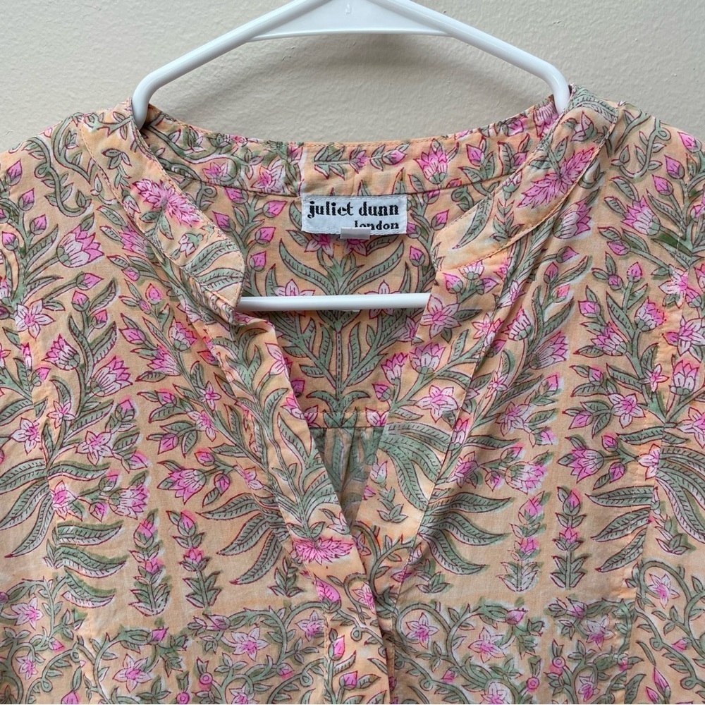 Juliet Dunn 100% Cotton Tiered Tunic Babydoll Minidress Peach Floral Size S - Picture 4 of 9